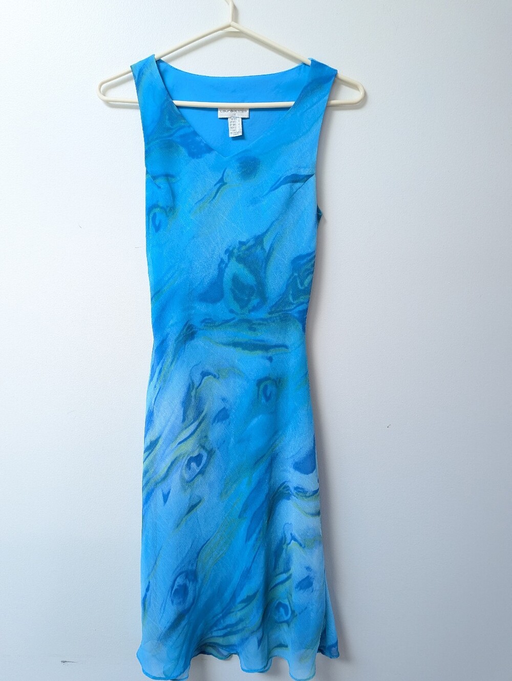 Vintage Blue And Green Swirly Tie Dye Sundress Y2KMidi Dress Small Laura Petites